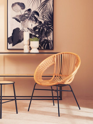 Orsina Comfortable Natural Rattan And Black Iron Arm ChairDurable Outdoor ChairVersatile Natural Dining Chair from B&Q