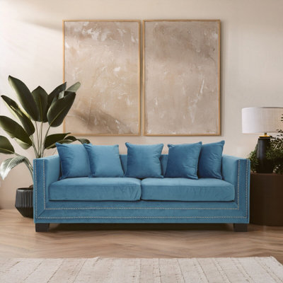 Orsina Functional 3 Seater Cyan Blue Velvet SofaStylish Mid Century Sofa For BedroomComfortable 3 Seater Sofa from B&Q