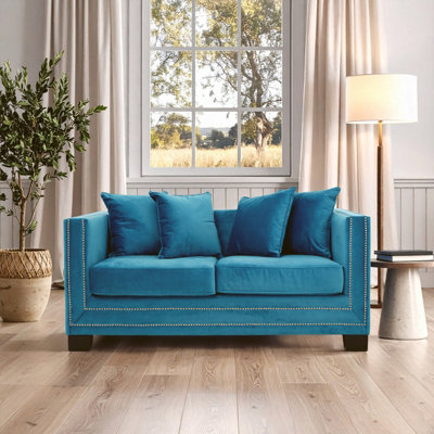 Orsina Comfortable 2 Seater Cyan Blue Velvet SofaStylish Mid Century Sofa For BedroomFunctional 2 Seater Sofa from B&Q