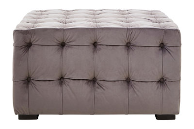 Orsina Premium Grey Linen Button Tufted FoostoolVelvet Upholstered Soft FootstoolElegant Footstool For Bedroom from B&Q