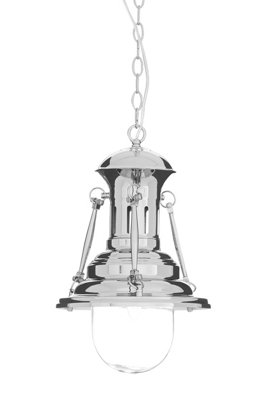 Orsina Small Chrome Lighthouse Pendant LightIndustrial Style Hanging Light With Dome Glass Shade from B&Q