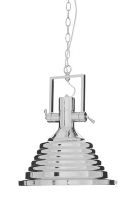 Orsina Medium Chrome Pendant LightReflective Industrial Ceiling Light With Glass BaseFlared Stepped Shade