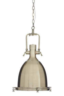 Orsina Large Antique Brass Pendant LightIndustrial Dome Shade With Chain MountCeiling Light With Diffuser from B&Q