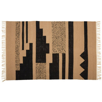 Orsina Large Trenza RugHandcrafted Urban Tribe Area Rug With Braid DetailNeutral Sand & Black Wool Blend Carpet from B&Q