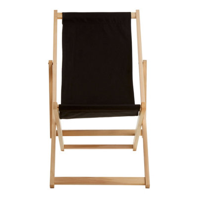 Orsina Adjustable Black Deck ChairSling Design Lawn ChairEthically Sourced Deck ChairStylish Garden Chair from B&Q