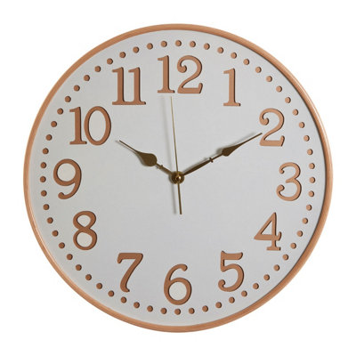 B&Q -  Interiros By Premier Retro White Wood With Gold Numbers Wall ClockIntricate Design Clock For KiitchenWall Clock For Outdoor
