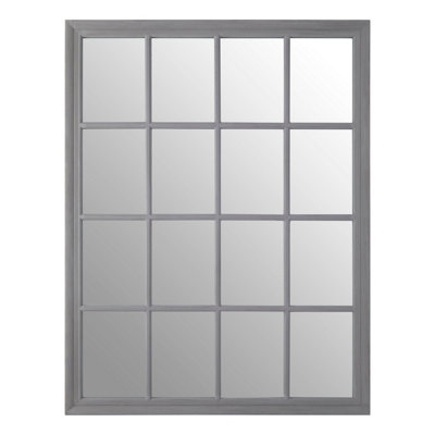 Orsina Grey Flat Wood Wall Mirror130X100Cm Rectangle Mirror With 16 Panels & Hanging HooksRustic Wall Décor from B&Q