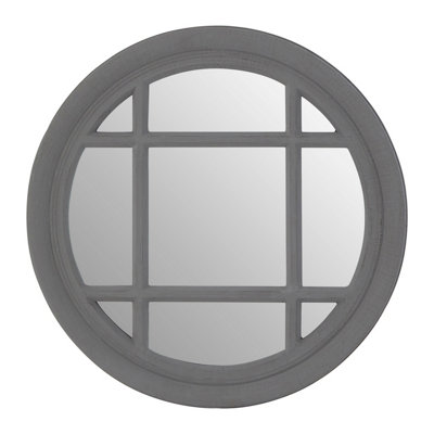 Orsina Hawthorne Flat Wood Round Grey Wall Mirror from B&Q