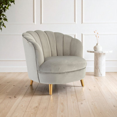Orsina Grey Velvet Scalloped ArmchairSupportive Armrest Lounge ChairEasy To Clean Velvet Accent Chair from B&Q
