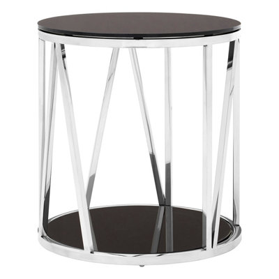 Orsina Modern Round Chrome Finish Side TableDurable Side Table For LivingroomTempered Glass Modern Side Table from B&Q