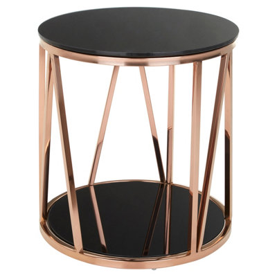 Premier Housewares Gold Interiors By Premier Durable Round Rose Finish Side Table, Side Table For Livingroom, Tempered Glass Modern Side Table 100Kg