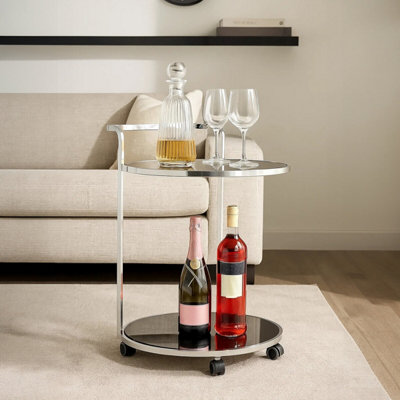 Orsina Elegant 2 Tier Silver Finish Drinks TrolleyVersatile Drinks Trolley For PartiesDurable Drinks Trolley from B&Q