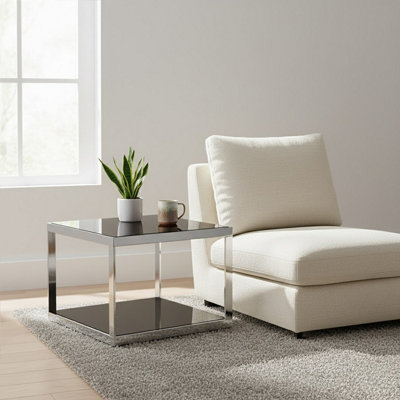 Orsina Sleek Allure Silver Finish Square Coffee TableBlack Tempered Glass Display TableDecorative Coffee Table from B&Q