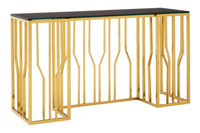 Premier Housewares Interiors By Premier Contemporary Hexagonal Console Table, Sturdy Metal Hallway Table For Livingroom, Hexagonal Console Table Black