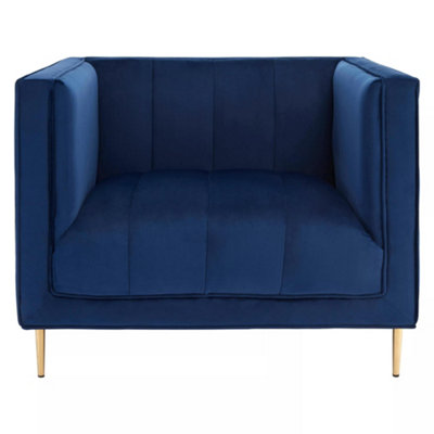 Orsina Classic Blue Velvet ChairMid Century Design Comfortable ArmchairVelvet Upholstered Modern Armchair from B&Q