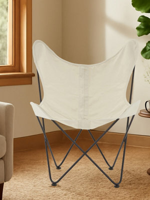 Orsina Luxurious White Faux Fur Butterfly Chair  Comfortable Metal Frame Chair For Livingroom  Stylish Bar Chair from B&Q