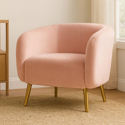 Orsina Metal Legs Pink Velvet Round ChairVelvet Upholstered Mid Century ArmchairLuxurious Comfortable Armchair from B&Q