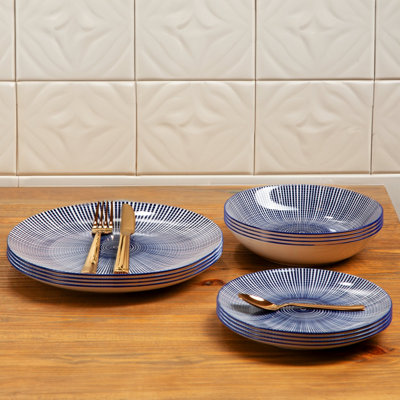 Orsina Unisex Multicolor Unique 12 Piece Blue & White Dinner Set, Dolomite Dinnerware Plates & Bowls, Scratch-Resistant Crockery Set - Image 4