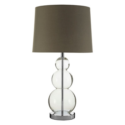 Orsina Subtle Grey Shade Table Lamp With 3 Clear Glass OrbsClean-Line Accent LightRound Base Lamp For Lounge from B&Q