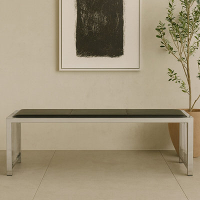 Orsina Sleek Black Leather BenchContemporary Design Garden Bench For OutdoorLeather Upholstered Dining Bench from B&Q
