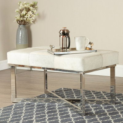 Orsina Genuine Leather Upholstered Grey Bench With Stainless Steel Base,textured Upholster Seat,grid Stitched Bench from B&Q