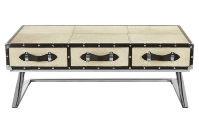 Orsina Mango Wood Coffee Table,3 Drawer Storage Table With Leather Handles,stylish Coffee Table With Stud Details from B&Q