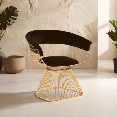 Premier Housewares Black/Gold Interiors By Premier Elegant Velvet And Finish Chair, Durable And Sturdy Dining Chair, Versatile Breakfast Room Chair 100Kg