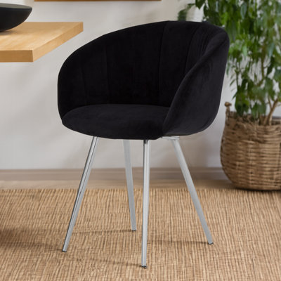 Orsina Black Velvet ChairBackrest Dining ChairEasy To Clean Swivel Dining ArmchairComfortable Armchair from B&Q