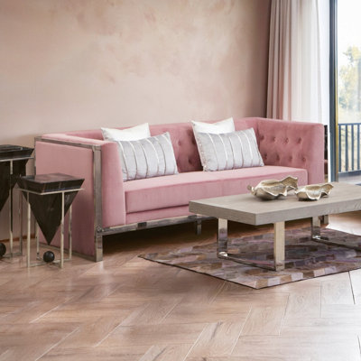 Orsina Functional Sturdy 3 Seat Pink Velvet SofaStylish Mid Century Sofa For BedroomComfortable 3 Seater Sofa from B&Q