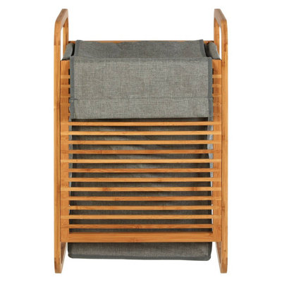 Premier Housewares Interiors By Premier Eco-Friendly Bamboo Laundry HamperSlatted Wooden Frame Basket With Grey FabricNarrow Laundry Basket from B&Q