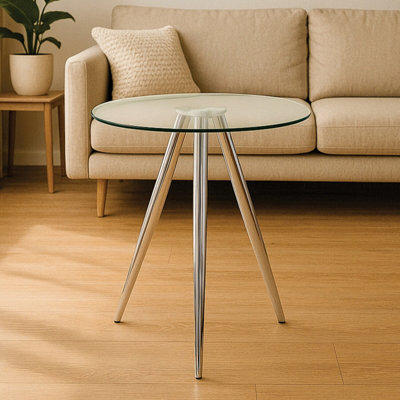 B&Q -  Elegant Round Bar TableTripod Base Circular Bar TableTransparent Top Round High Table For Livingroom