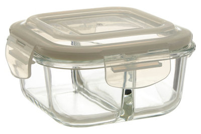 Orsina 2Section Square Glass Container With Lid520MlBorosilicate Glass With Airtight Silicone Seal from B&Q
