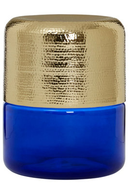 B&Q -  Margot Blue Glass And Gold Side Table.