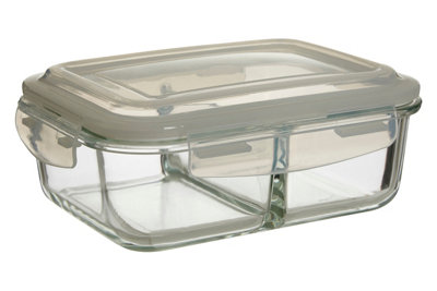 Orsina 2Section Square Glass Container With Lid1040MlBorosilicate Glass With Airtight Silicone Seal from B&Q