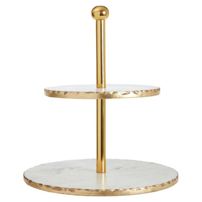 Orsina 2 Tier White Marble And Gold Finish Cake Stand from B&Q