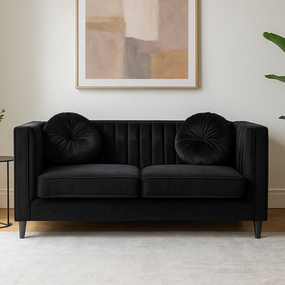 Orsina Farah Two Seat Black Velvet Sofa from B&Q