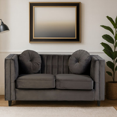 Orsina Farah Two Seat Grey Velvet Sofa from B&Q