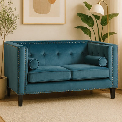 Orsina Felisa Two Seat Blue Velvet Sofa from B&Q