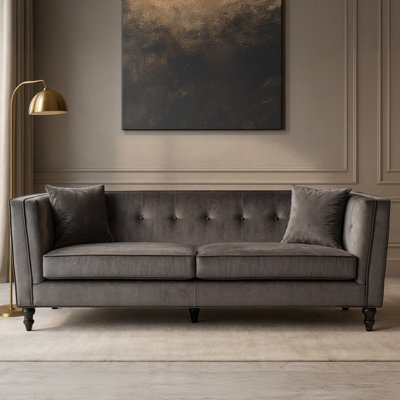 Orsina Ferris Grey Velvet 3 Seat Sofa from B&Q