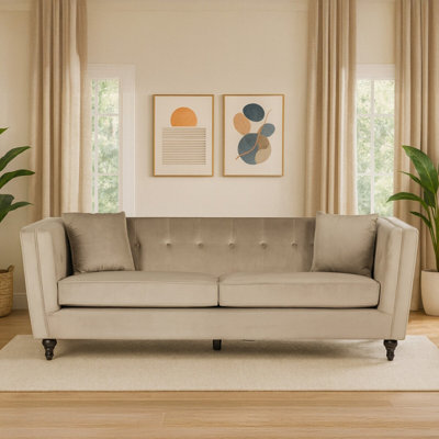 Orsina Ferris Mink Velvet 3 Seat Sofa from B&Q