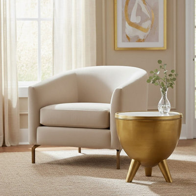 Orsina Crest Brass Finish White Marble Top Table from B&Q