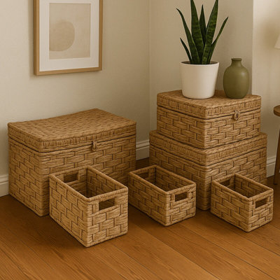 Orsina Set Of 6 Water Hyacinth Storage BasketsWoven Storage Baskets With Loop & Side HandlesHyacinth Basket from B&Q