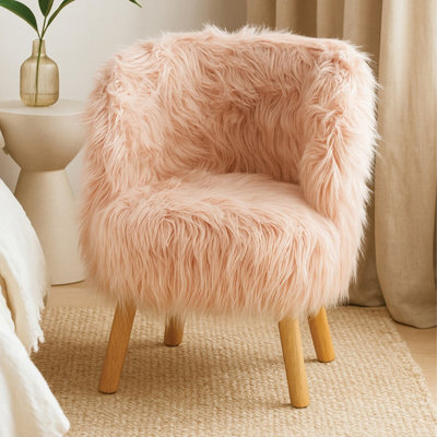 Orsina Pink Faux Fur ChairBackrest Indoor Accent ChairEasy To Clean Small Lounge Chair from B&Q