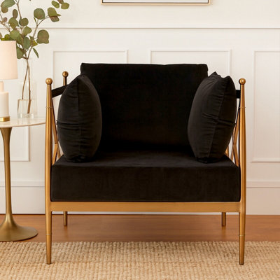 Orsina Luxurious Chair With Rose Gold Finished Metal ArmsVelvet Upholstered Arm Chair For BedroomStylish Chair from B&Q