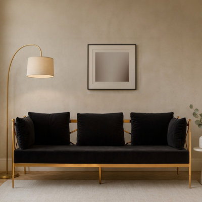 Orsina Sleek 3 Seat Rose Gold Lattice Arms SofaStylish Mid Century Sofa For BedroomSturdy 3 Seater Sofa from B&Q
