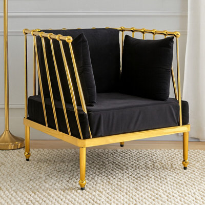 Orsina Luxurious Chair With Gold Finish Tapered ArmsVelvet Upholstered Arm Chair For BedroomStylish Chair from B&Q