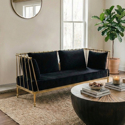 Orsina Sturdy 2 Seat Gold Finish Tapered Arms SofaStylish Mid Century Sofa For BedroomSleek 2 Seater Sofa from B&Q