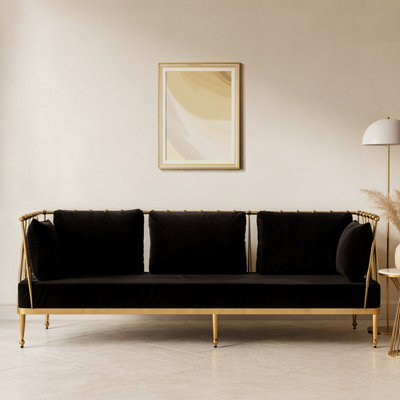 Orsina Sleek 3 Seat Gold Finish Tapered Arms SofaStylish Mid Century Sofa For BedroomSturdy 3 Seater Sofa from B&Q
