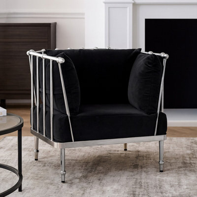 Orsina Luxurious Chair With Silver Finish Tapered ArmsVelvet Upholstered Arm Chair For BedroomStylish Chair from B&Q