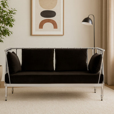 Orsina Sturdy 2 Seat Silver Finish Tapered Arms SofaStylish Mid Century Sofa For BedroomSleek 2 Seater Sofa from B&Q
